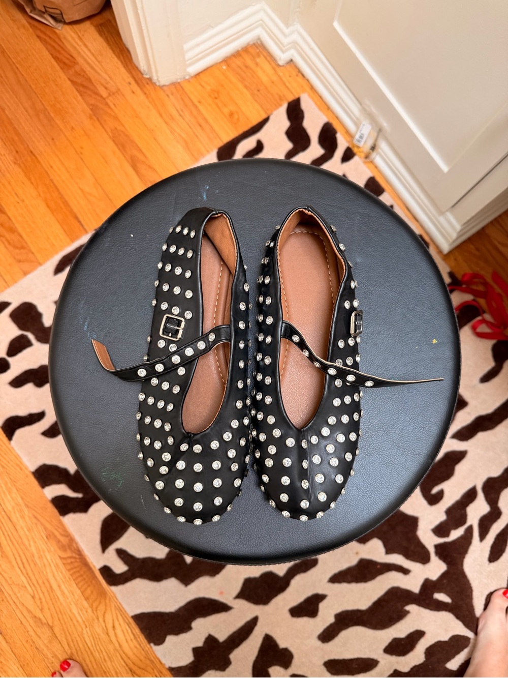 Black Studded Mary Jane Flats - Women's Fashion Shoes